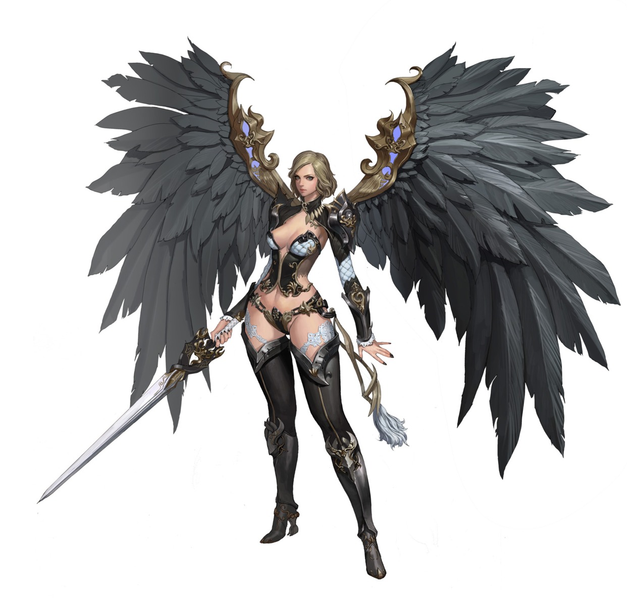 cleavage dospi sword thighhighs wings