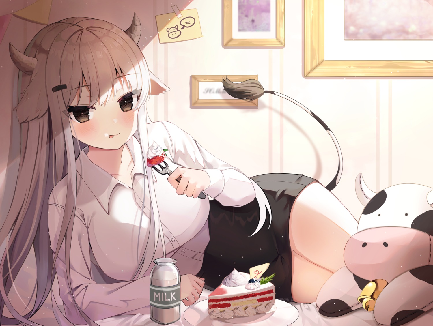 animal_ears cream dress_shirt horns nannung tail