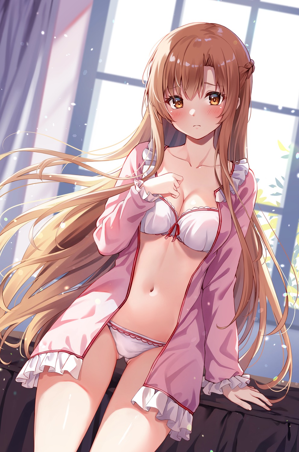 asuna_(sword_art_online) bra open_shirt pajama pantsu sebu_illust sword_art_online