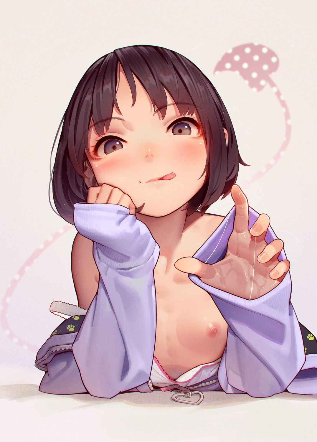 breasts cum loli muk nipples no_bra open_shirt sweater tail