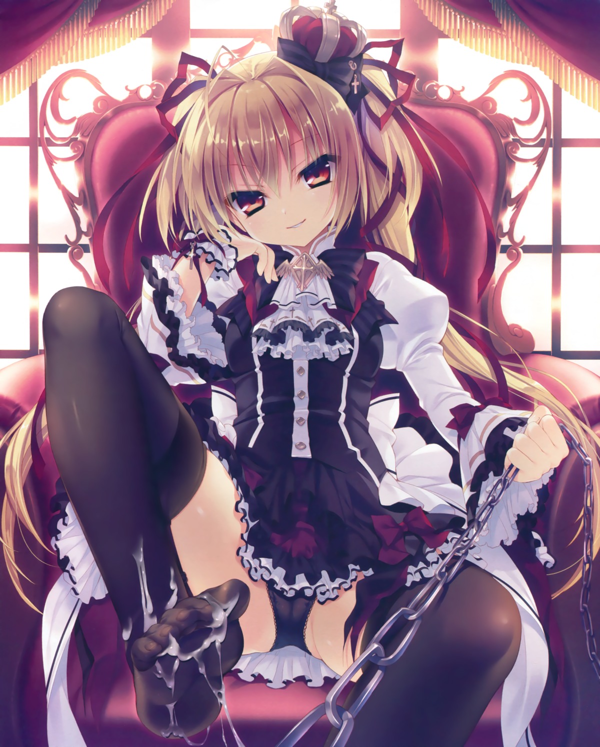 cameltoe cum dress elena_(rubi-sama) feet gothic_lolita lolita_fashion pantsu rubi-sama skirt_lift stockings thighhighs