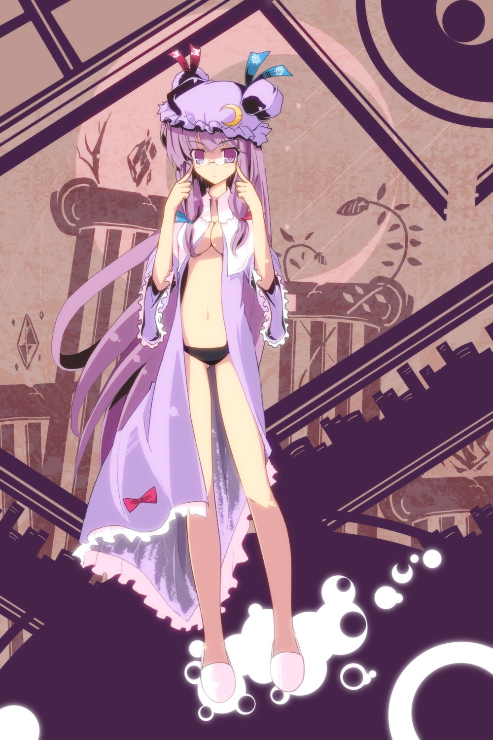 auer cleavage megane open_shirt pantsu patchouli_knowledge touhou