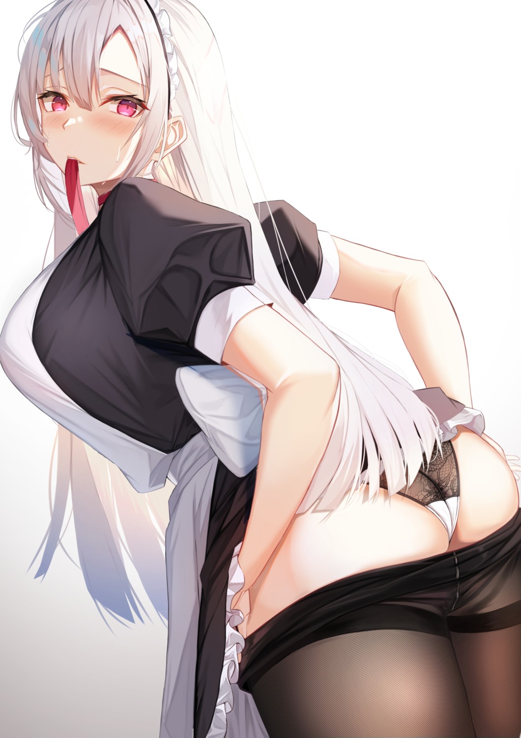 ass kazuha_(saku_kn) maid pantsu pantyhose skirt_lift thong undressing