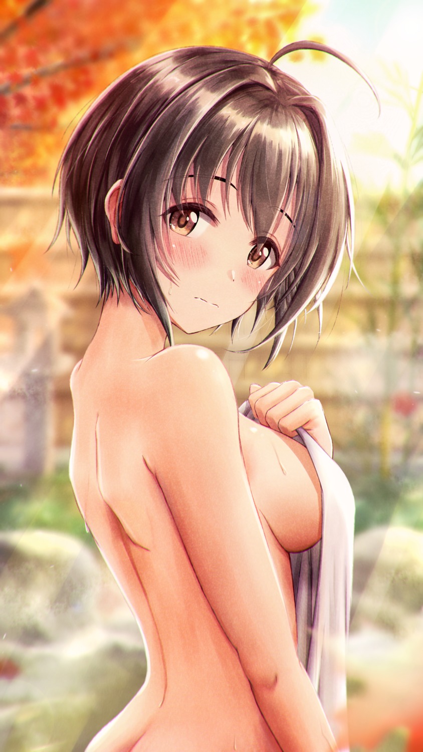 artist_revision kohinata_miho masuku_(saint_mask) onsen the_idolm@ster the_idolm@ster_cinderella_girls topless towel