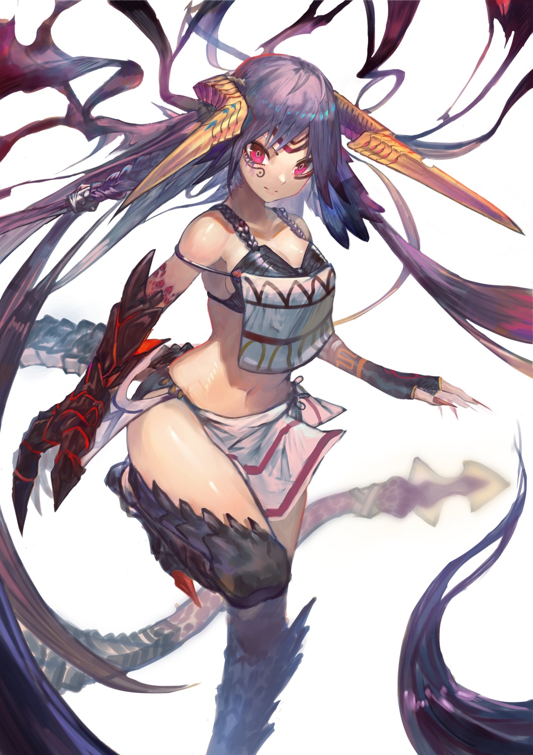 bikini_armor cleavage horns lard tail tattoo thighhighs