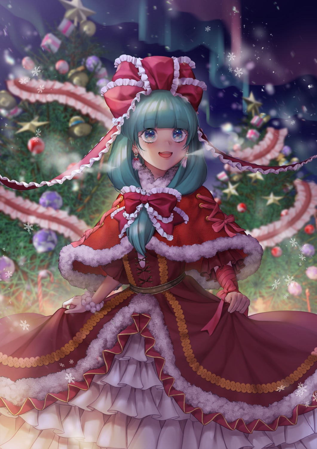 christmas dress kagiyama_hina koufukutei_yumeko lolita_fashion skirt_lift touhou