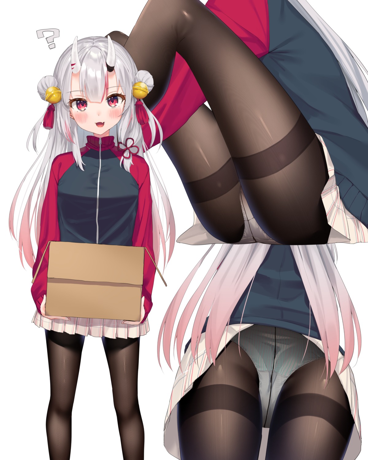 hololive horns k_mugura nakiri_ayame pantsu pantyhose skirt_lift