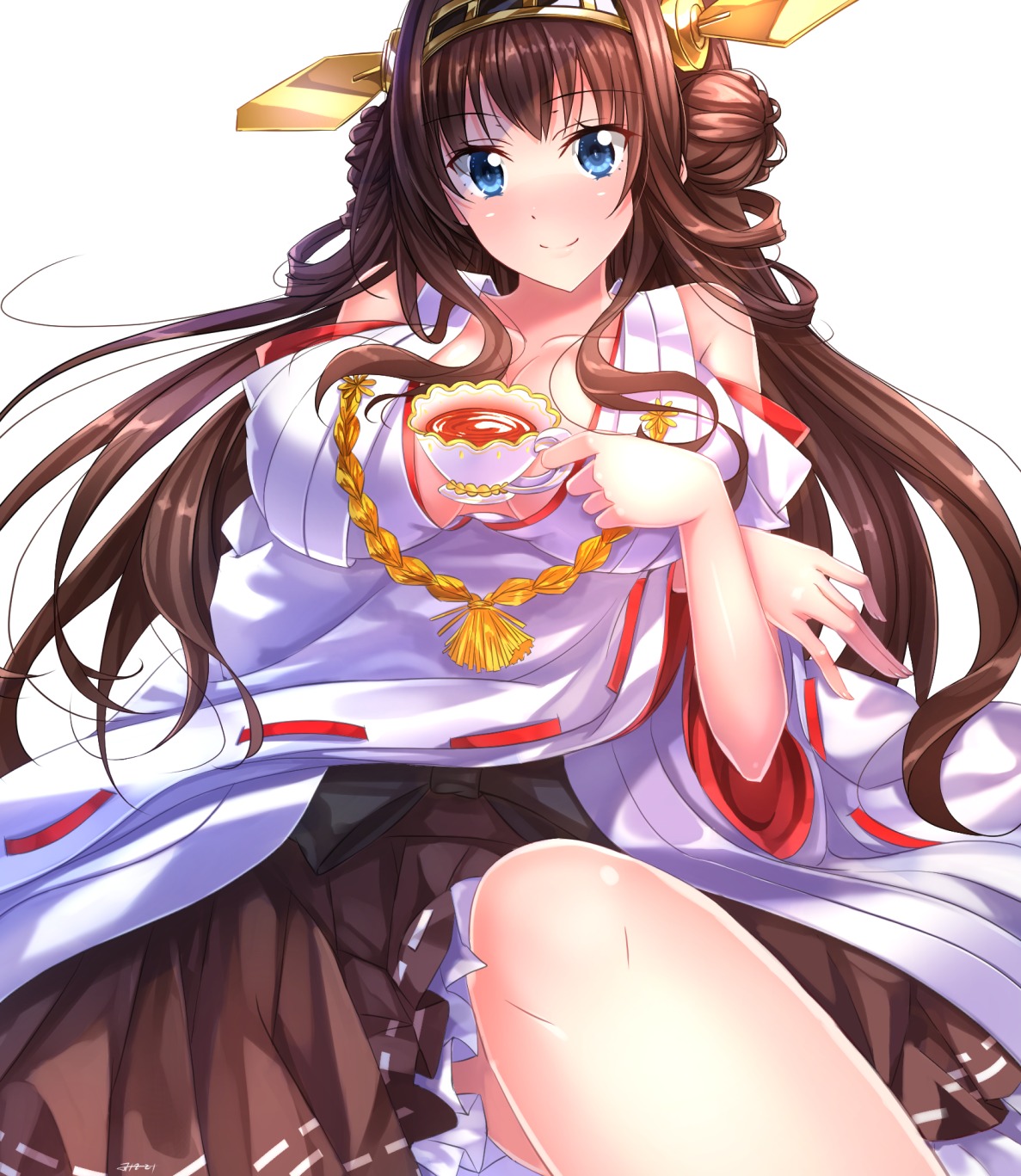 breast_hold cleavage erect_nipples kantai_collection kongou_(kancolle) swordsouls