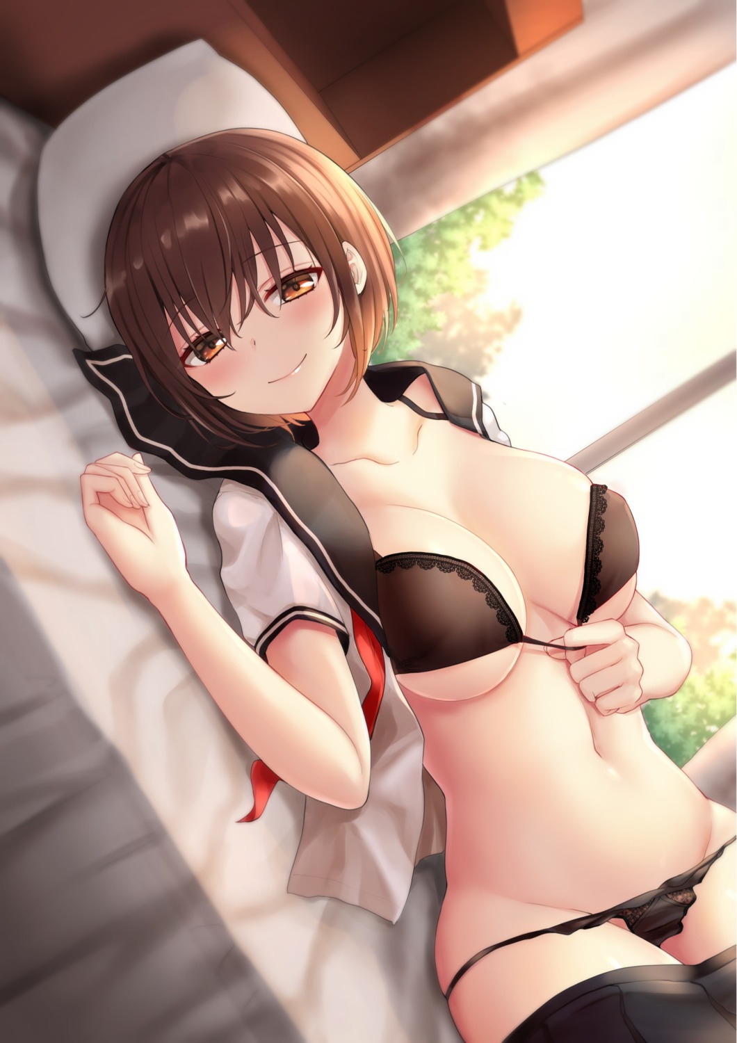 bra open_shirt pantsu panty_pull piripun seifuku