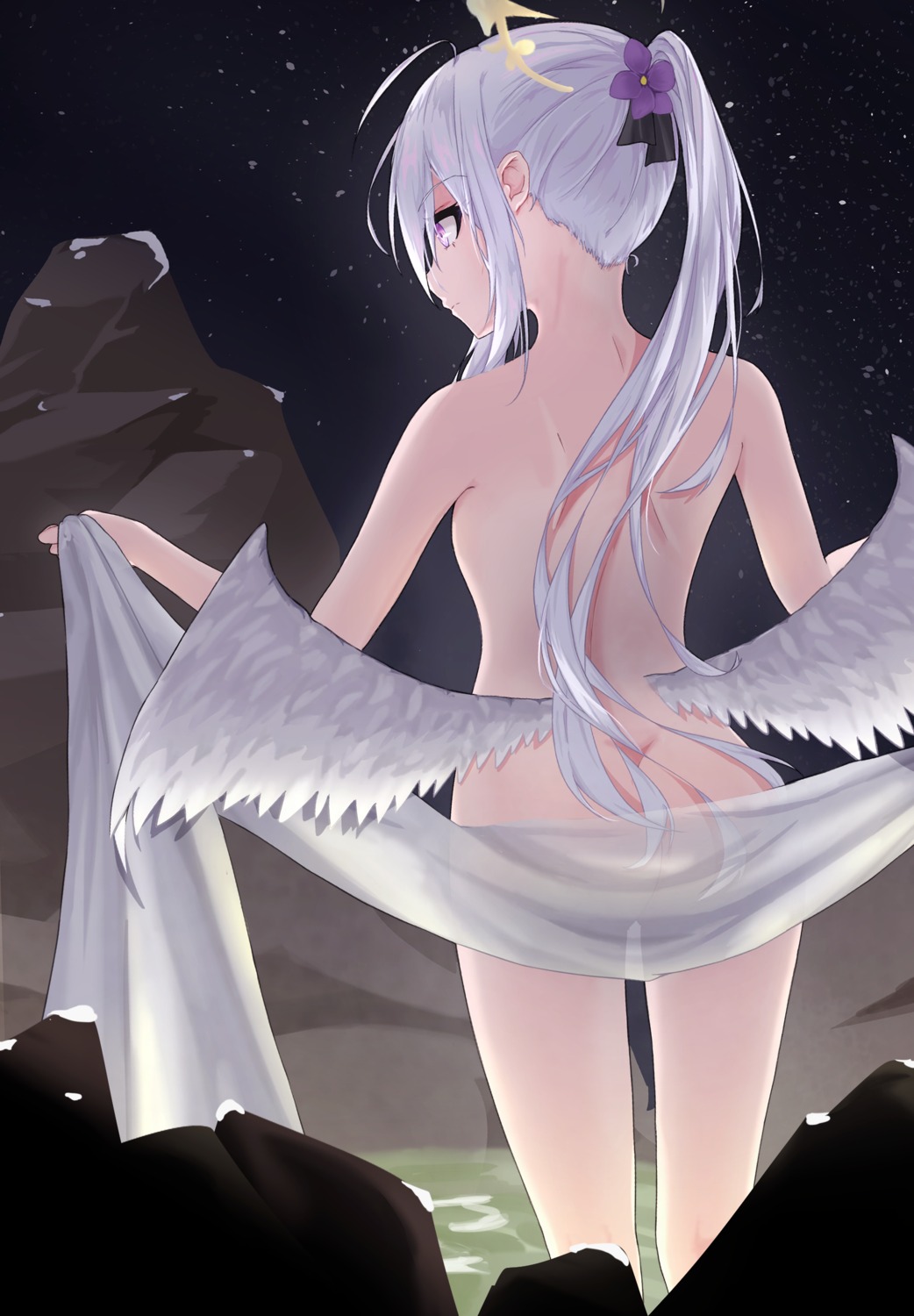 angel ass blue_archive naked onsen shirasu_azusa tagme towel wings