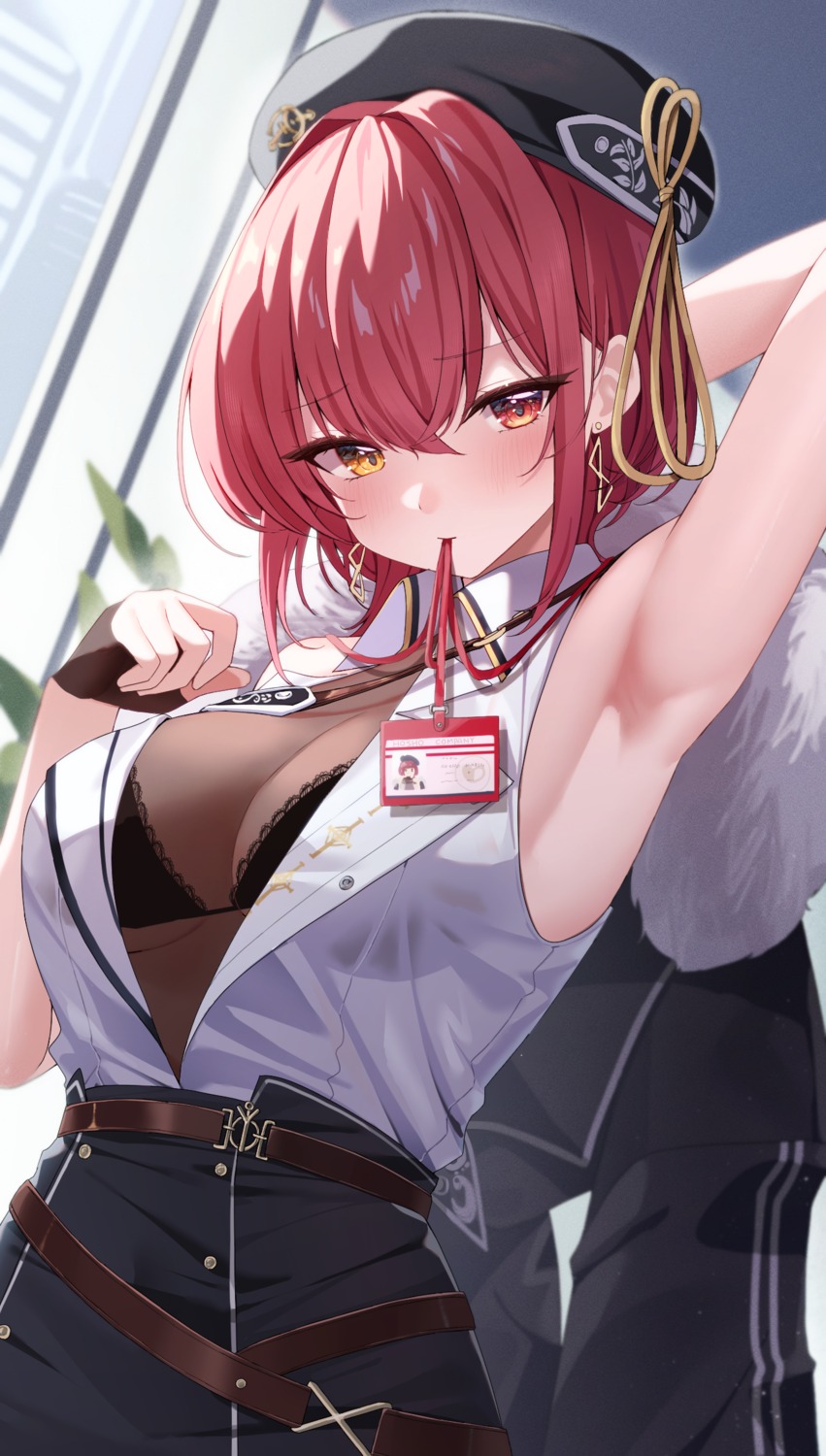 aamana0 bra heterochromia hololive houshou_marine open_shirt