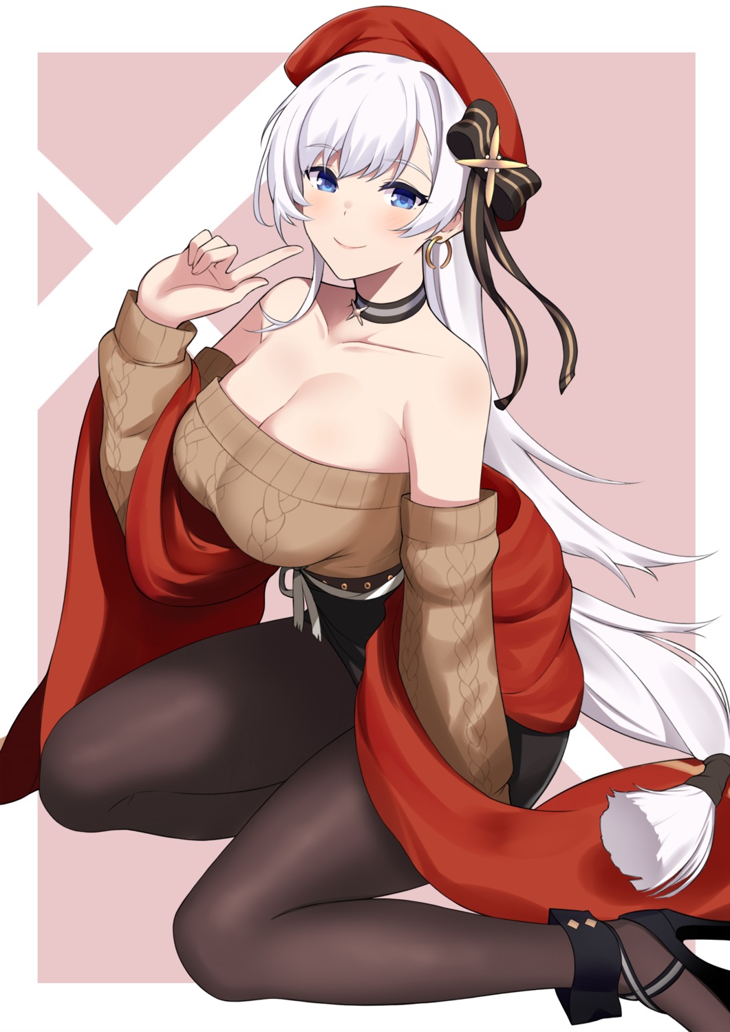 azur_lane belfast_(azur_lane) cleavage heels no_bra pantyhose sukebewe sweater