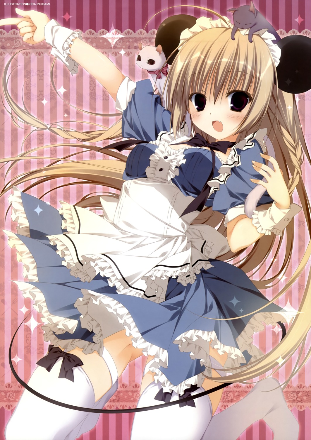 animal_ears dress garter inugami_kira maid neko skirt_lift stockings tail thighhighs