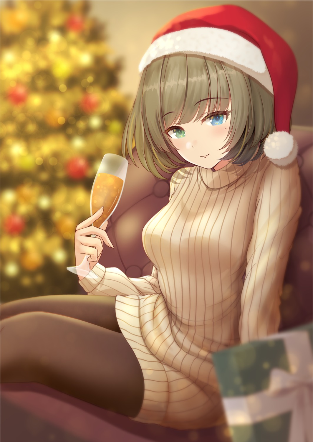 christmas dress heterochromia kiri_frog pantyhose sweater takagaki_kaede the_idolm@ster the_idolm@ster_cinderella_girls