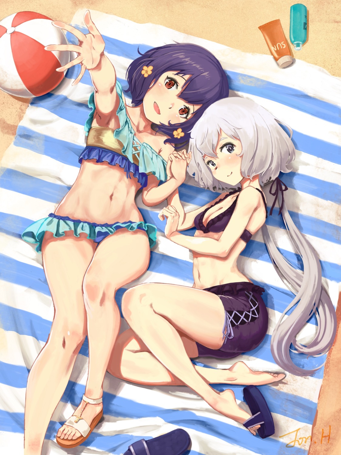 bikini cleavage jonathan_h konno_junko mizuno_ai swimsuits zombieland_saga