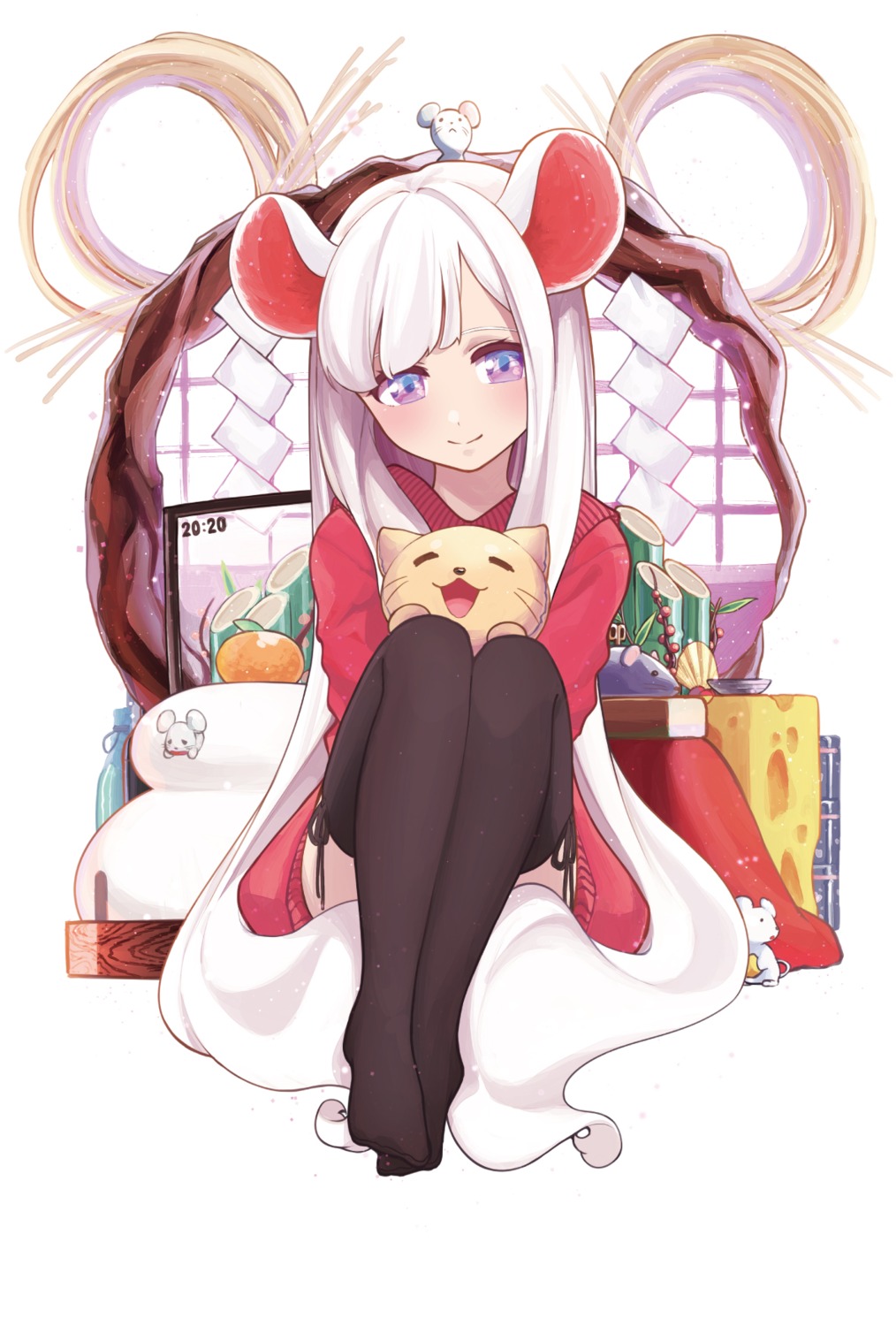 animal_ears dress feet inuyabu_cc neko skirt_lift sweater thighhighs