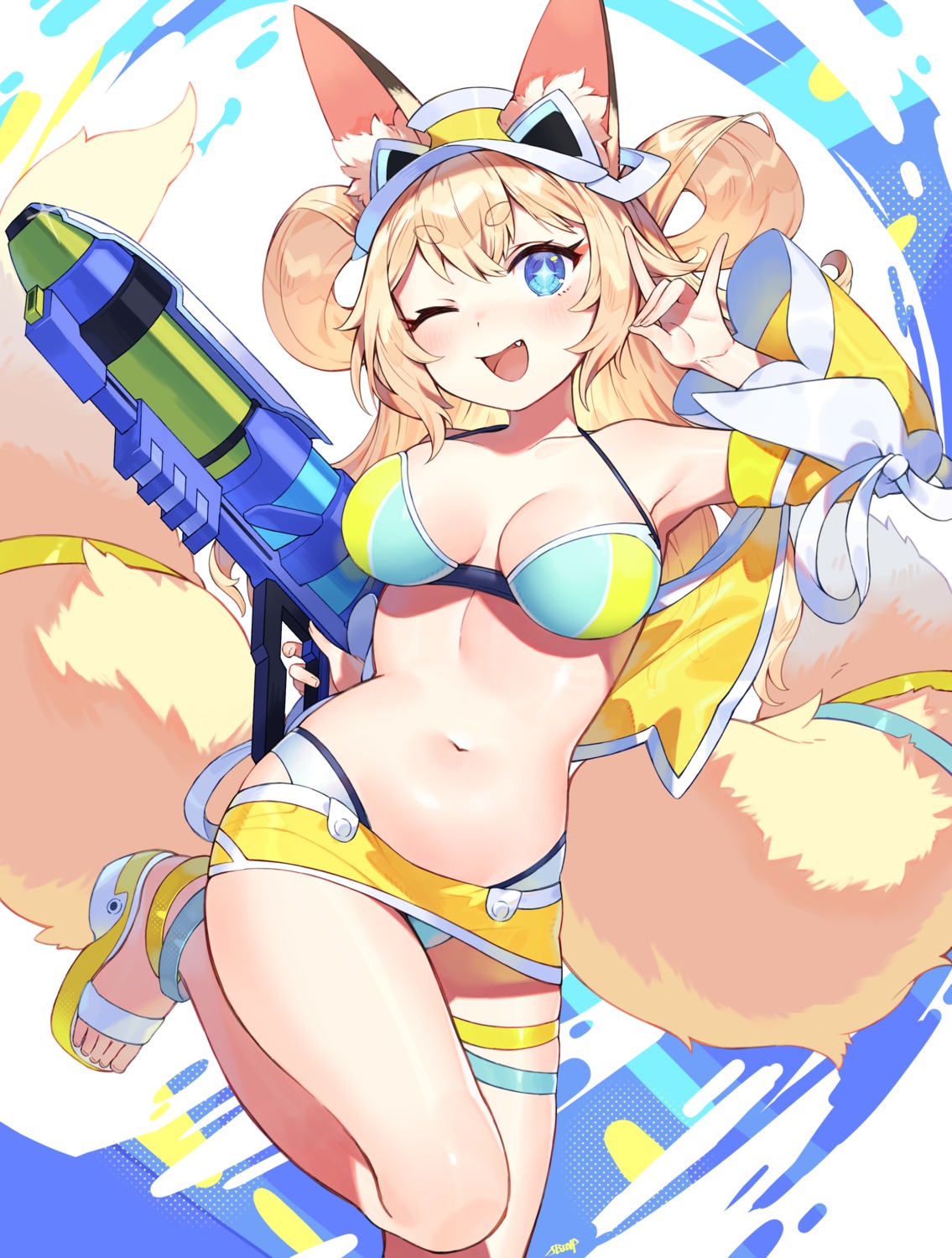 animal_ears bikini garter gun kitsune shibainu swimsuits tail