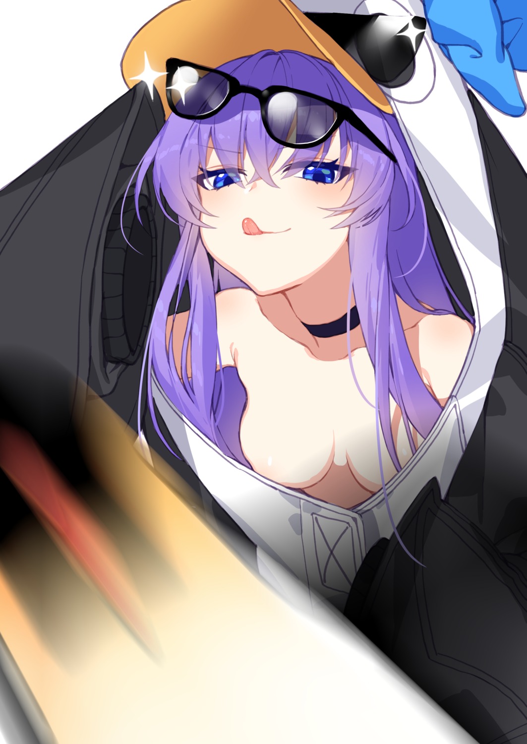 areola breasts fate/grand_order ia_(ias1010) megane meltryllis no_bra open_shirt penguin