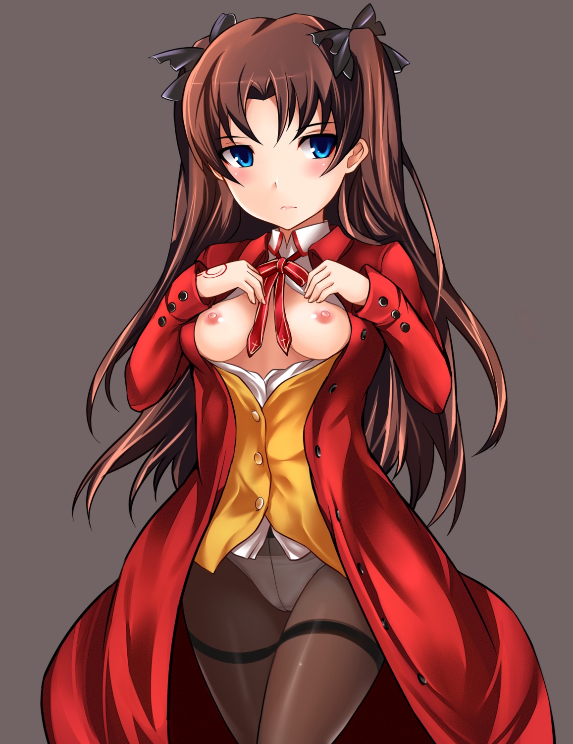 breasts fate/stay_night nipples no_bra open_shirt pantsu pantyhose toosaka_rin yoshimo