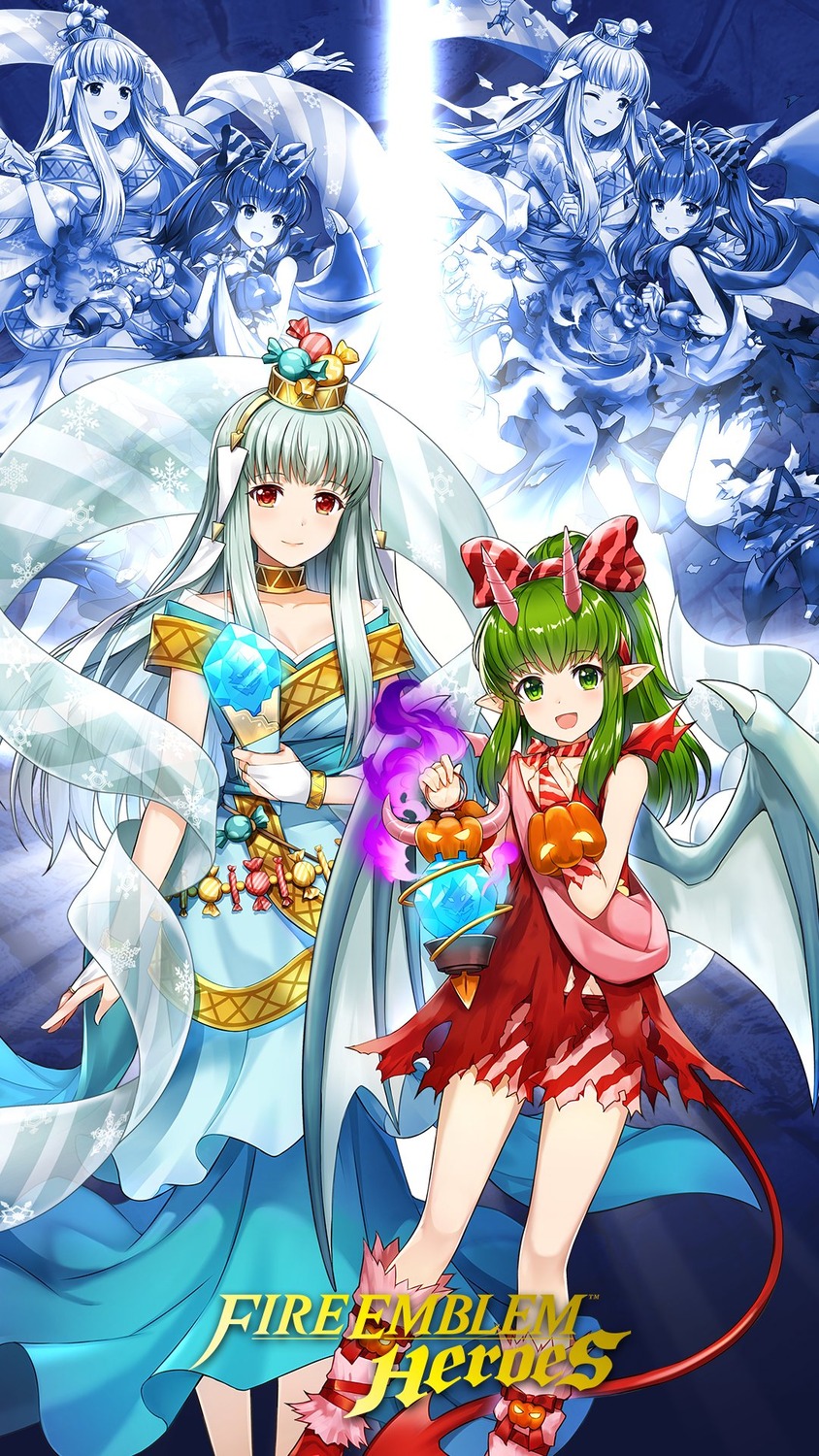 chiki cleavage dress fire_emblem fire_emblem:_rekka_no_ken fire_emblem:_shin_ankoku_ryuu_to_hikari_no_ken halloween horns ninian nintendo ordan pointy_ears tail torn_clothes wings