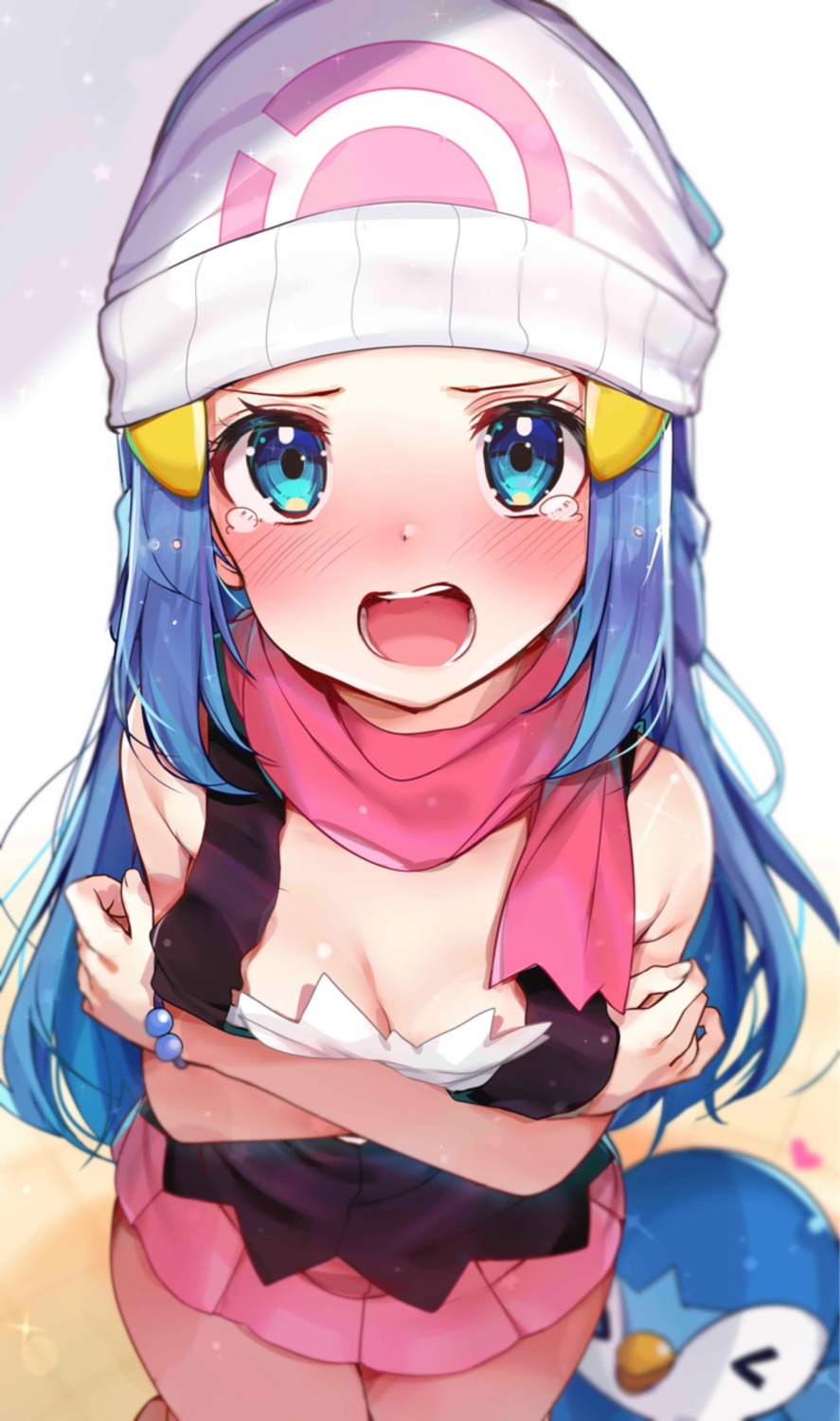 breast_hold cleavage hikari_(pokemon) no_bra penguin pokemon pokemon_bdsp pokemon_dppt rouka