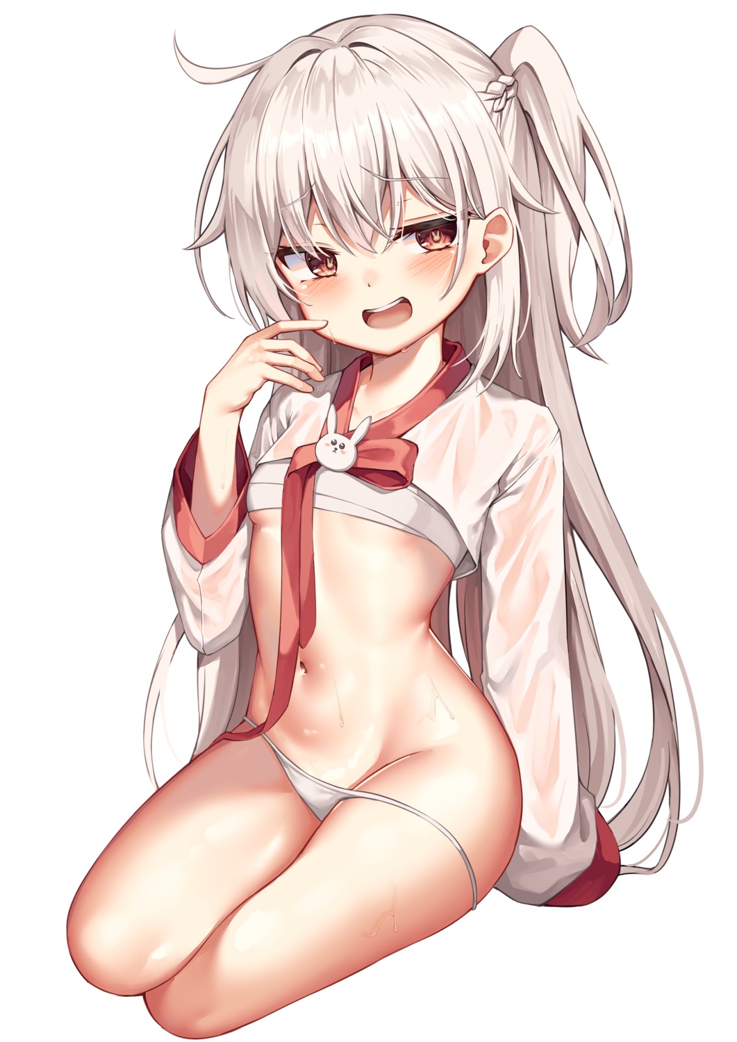 loli mannack pantsu panty_pull sarashi see_through underboob wet wet_clothes