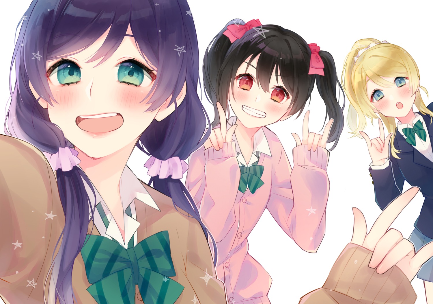 ayase_eli chiyomaru love_live! seifuku sweater toujou_nozomi yazawa_nico