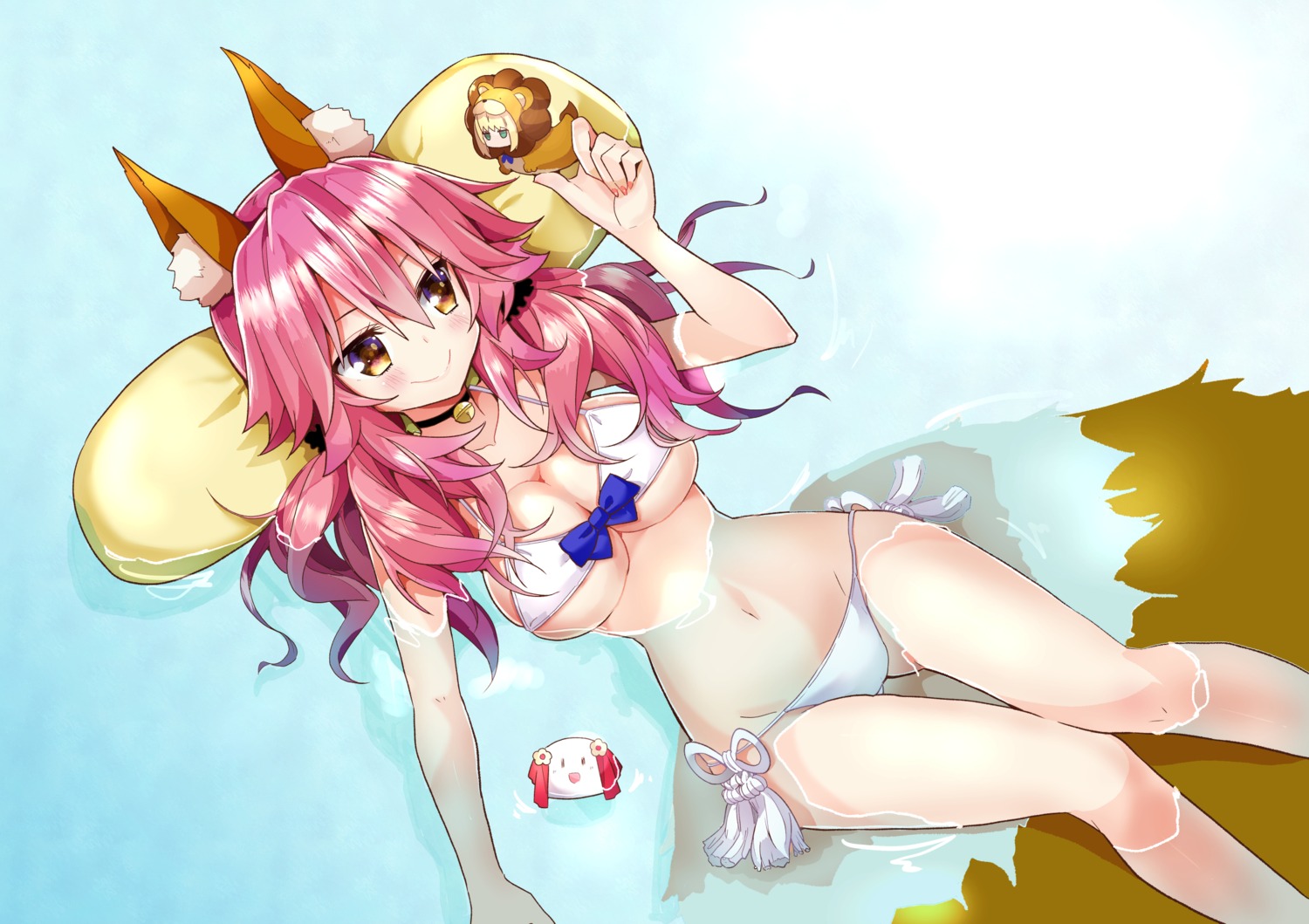 animal_ears bikini cleavage fate/extra fate/stay_night swimsuits tamamo_no_mae underboob wet