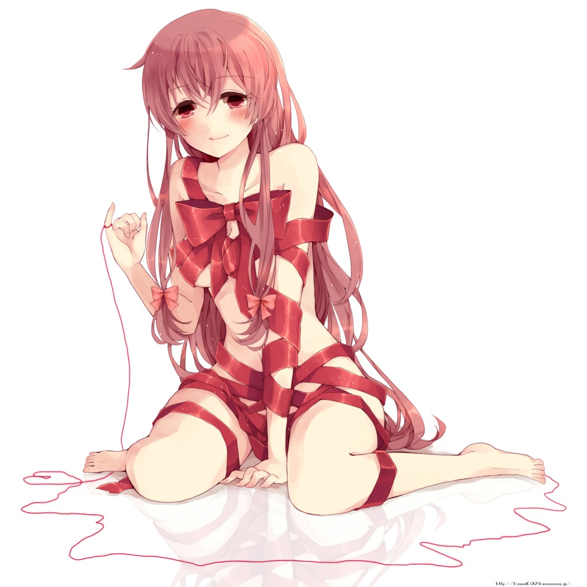 gasai_yuno hina_(kirakira) mirai_nikki naked_ribbon