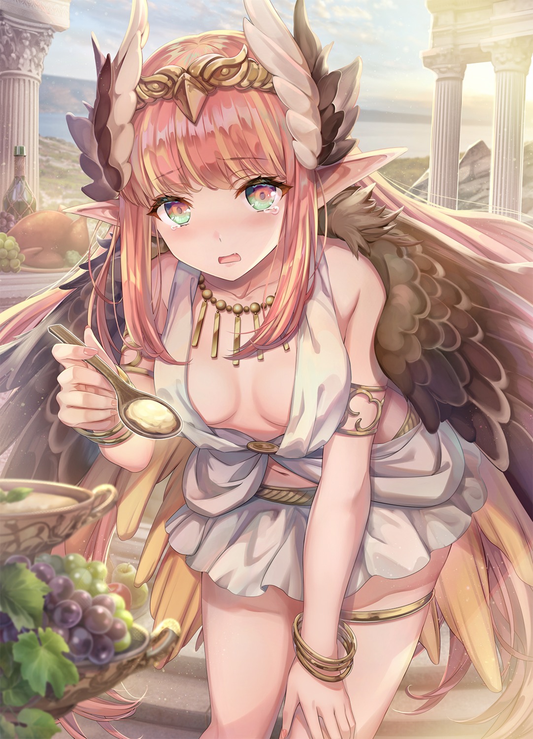 circe cleavage fate/grand_order garter no_bra pointy_ears torino_akua wings