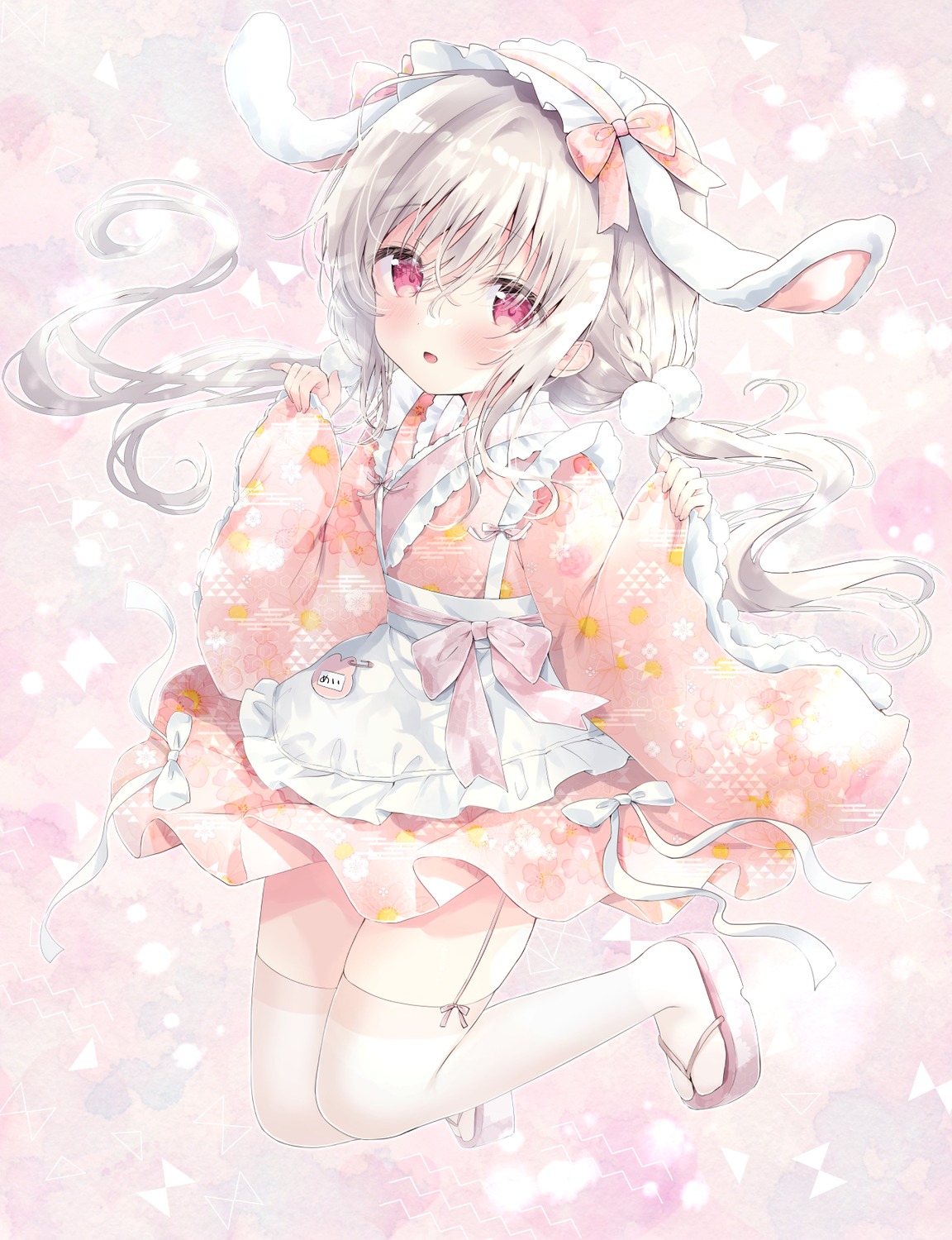 amedama_con animal_ears bunny_ears maid shirousa_mei stockings thighhighs wa_maid