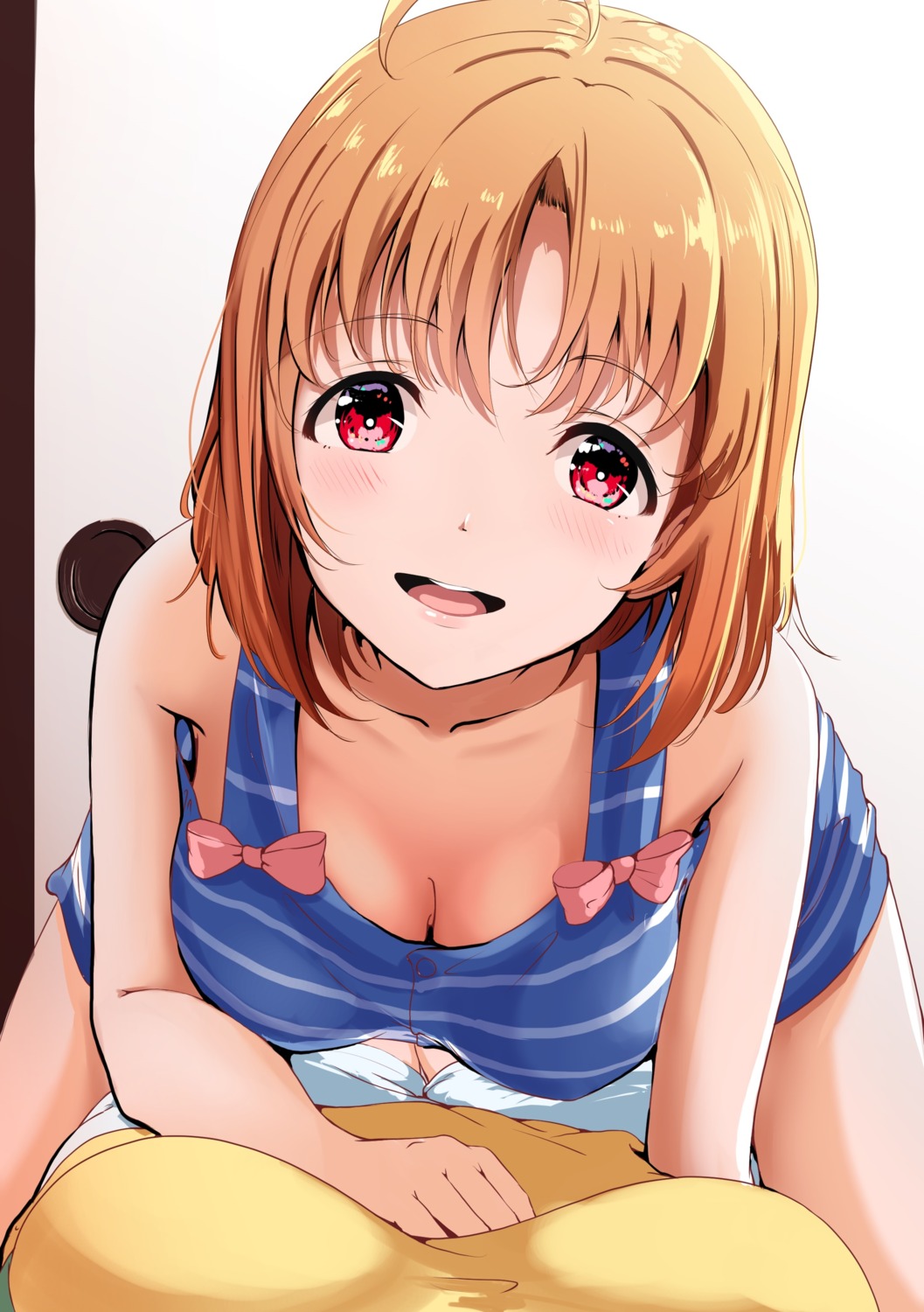 amaki-chan cleavage love_live!_sunshine!! sakurauchi_riko seifuku sweater takami_chika yuri