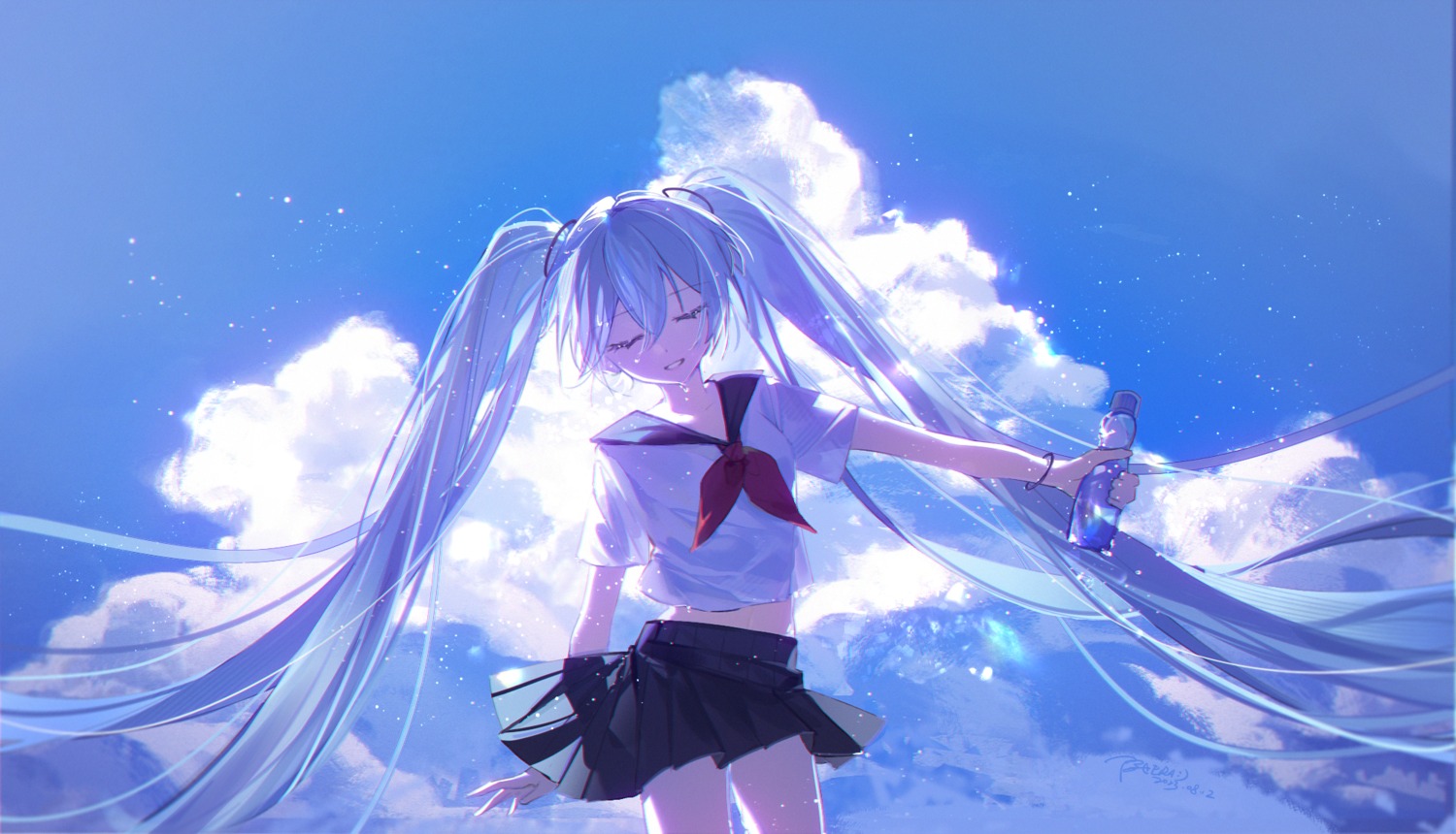 hatsune_miku see_through seifuku skirt_lift tagme vocaloid