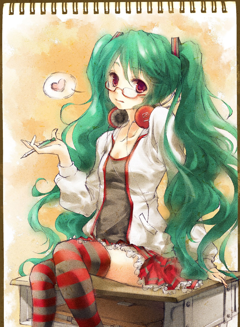 hatsune_miku headphones lilith_bloody megane thighhighs vocaloid