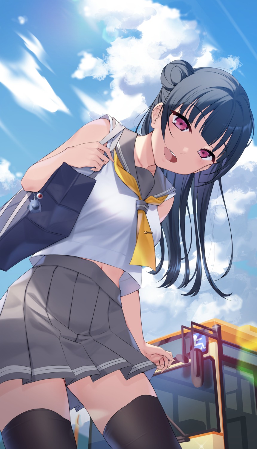 love_live!_(series) love_live!_sunshine!! seifuku thighhighs tsushima_yoshiko yamaori_(yamaorimon)