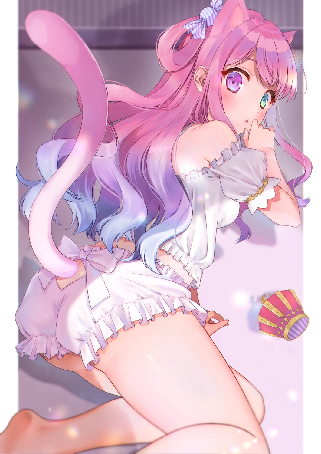 animal_ears ass heterochromia himemori_luna hololive kabi_akaru nekomimi pajama tail