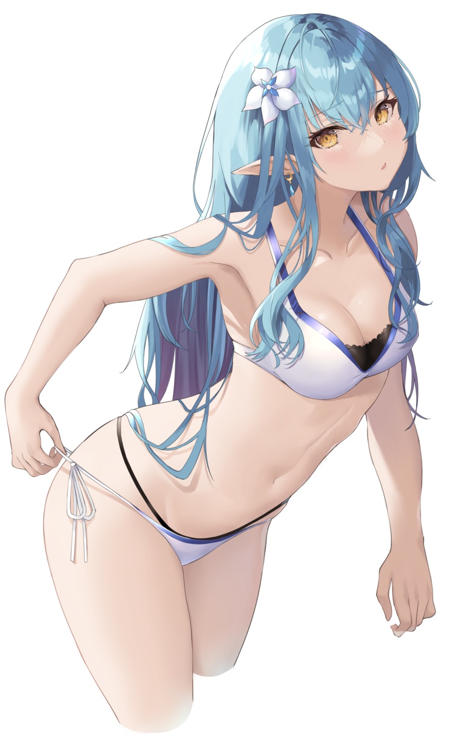 bikini cleavage elf hololive pointy_ears shiina_aoi swimsuits undressing yukihana_lamy