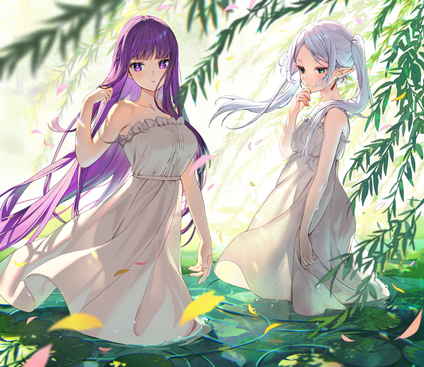 dress elf fern frieren no_bra pointy_ears rosuuri see_through sousou_no_frieren summer_dress wet