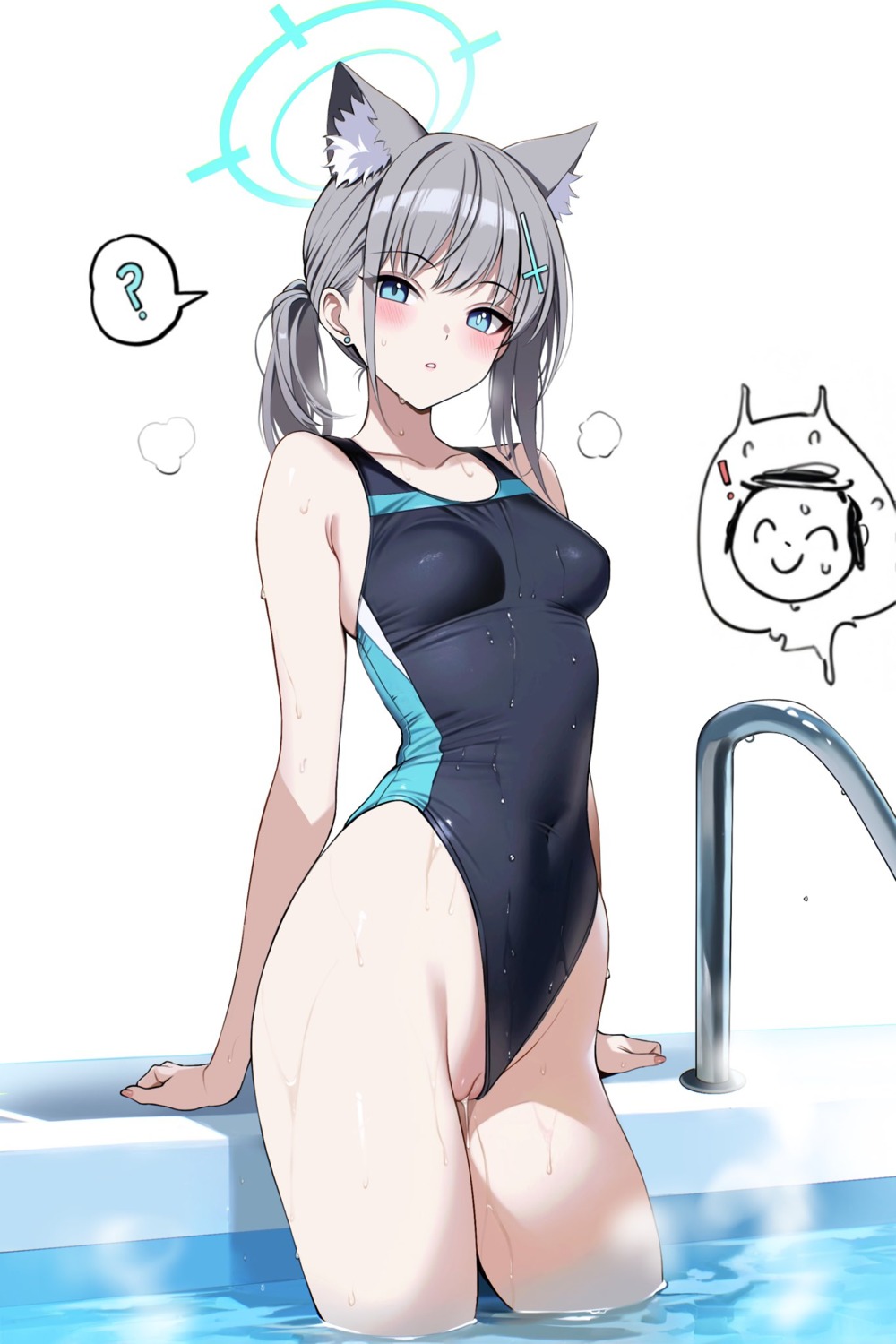 animal_ears ateoyh blue_archive cum halo jpeg_artifacts nekomimi pussy sunaookami_shiroko swimsuits uncensored wet