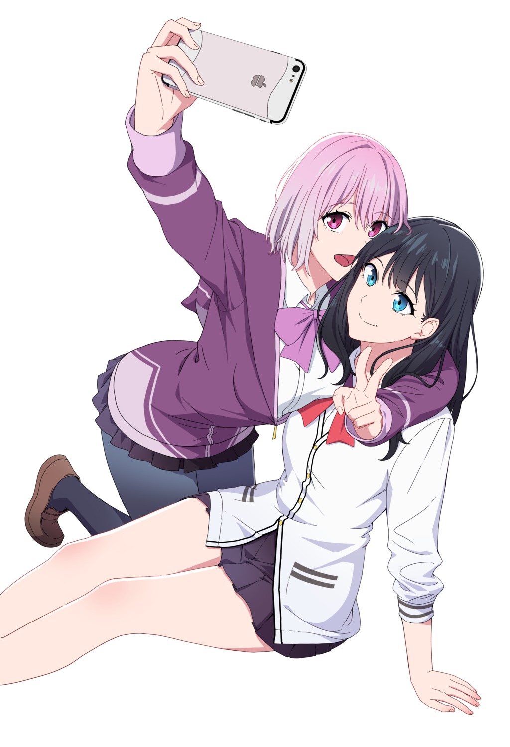 jovei pantyhose seifuku selfie shinjou_akane ssss.gridman sweater takarada_rikka yuri