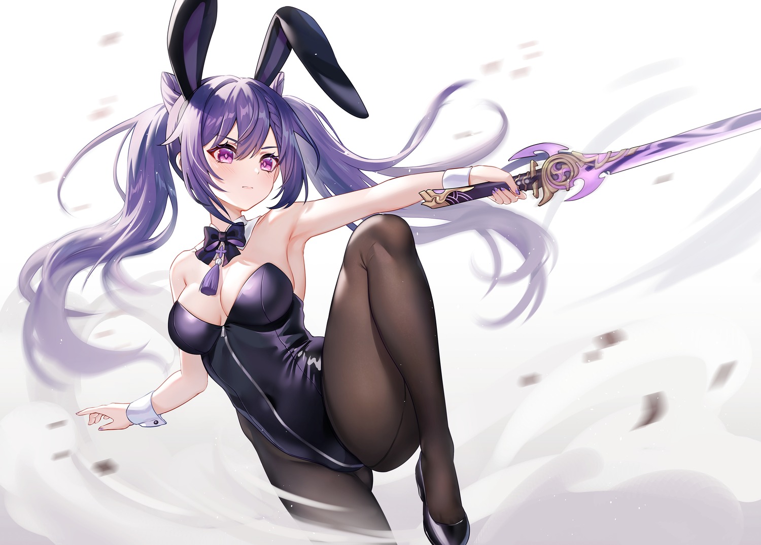 animal_ears bunny_ears bunny_girl genshin_impact keqing lalazyt no_bra pantyhose