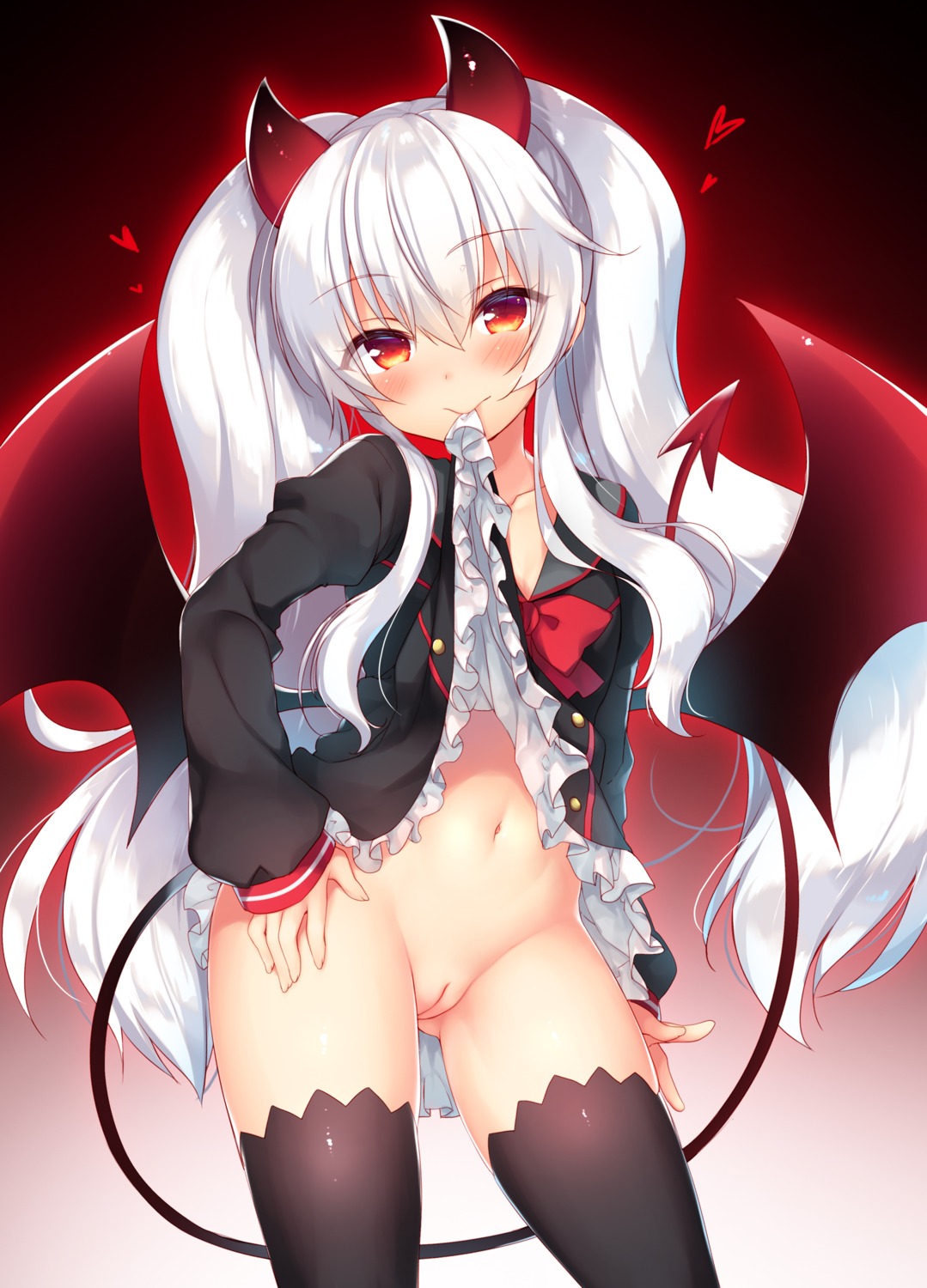 23.4° cleavage devil grim_aloe horns ichiri loli nopan pussy quiz_magic_academy seifuku skirt_lift tail thighhighs uncensored wings