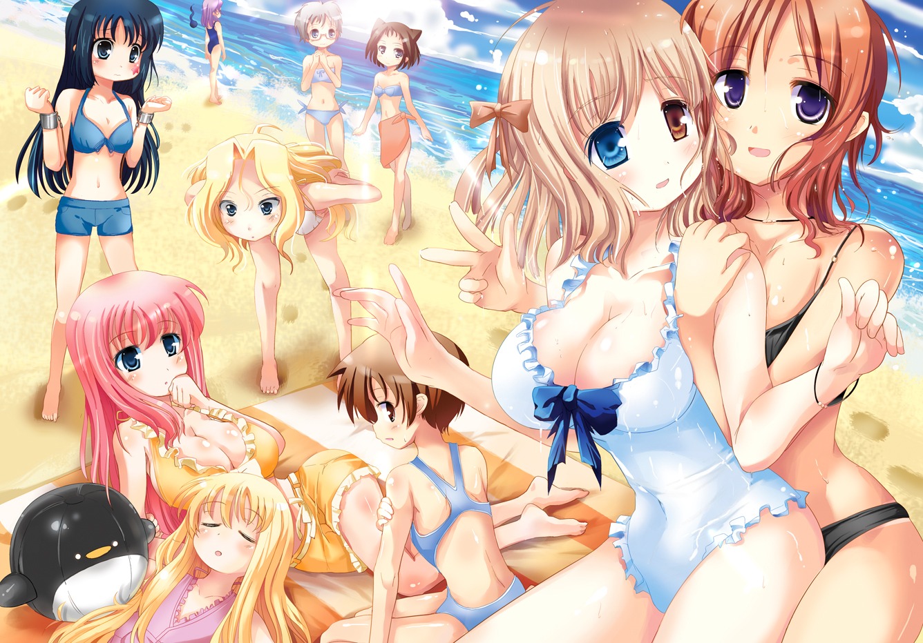 amae_koromo animal_ears areola bikini cleavage etopen fukuji_mihoko haramura_nodoka heterochromia ikeda_kana kajiki_yumi kunihiro_hajime loli megane miyanaga_saki nekomimi penguin piaroo ryuumonbuchi_touka saki school_swimsuit swimsuits takei_hisa touyoko_momoko wet