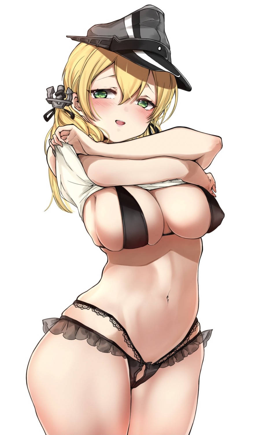 bra chigasaki_yukari erect_nipples kantai_collection pantsu prinz_eugen_(kancolle) shirt_lift undressing