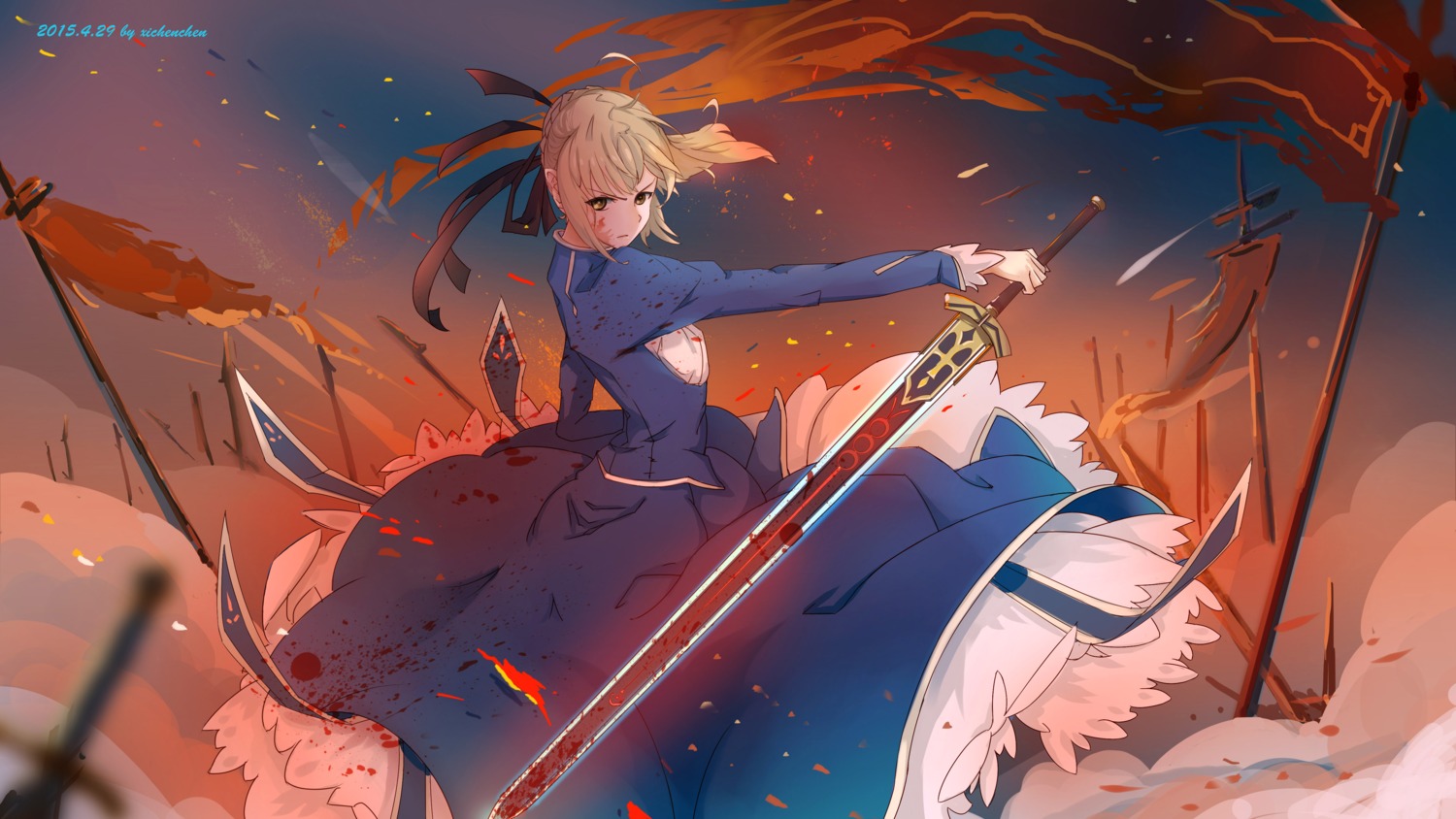 blood dress fate/stay_night saber sword xi_chen_chen