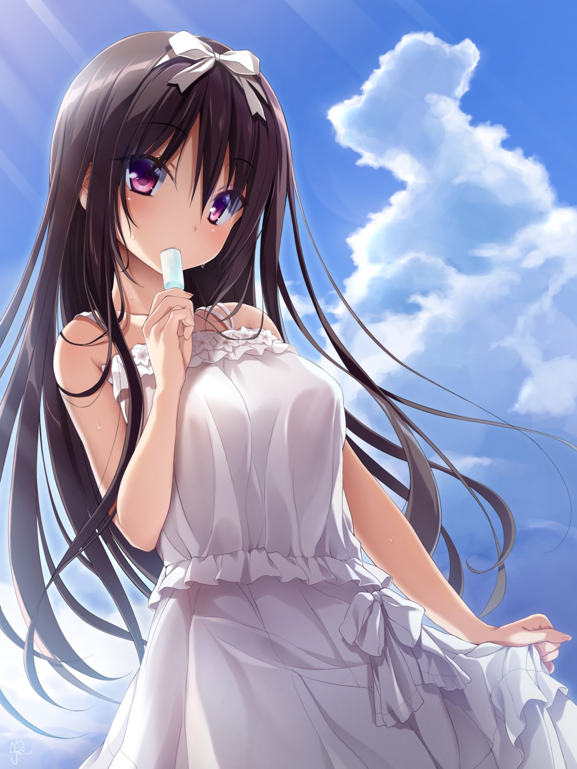 amatsutsumi chamio77 dress oribe_kokoro purple_software skirt_lift summer_dress