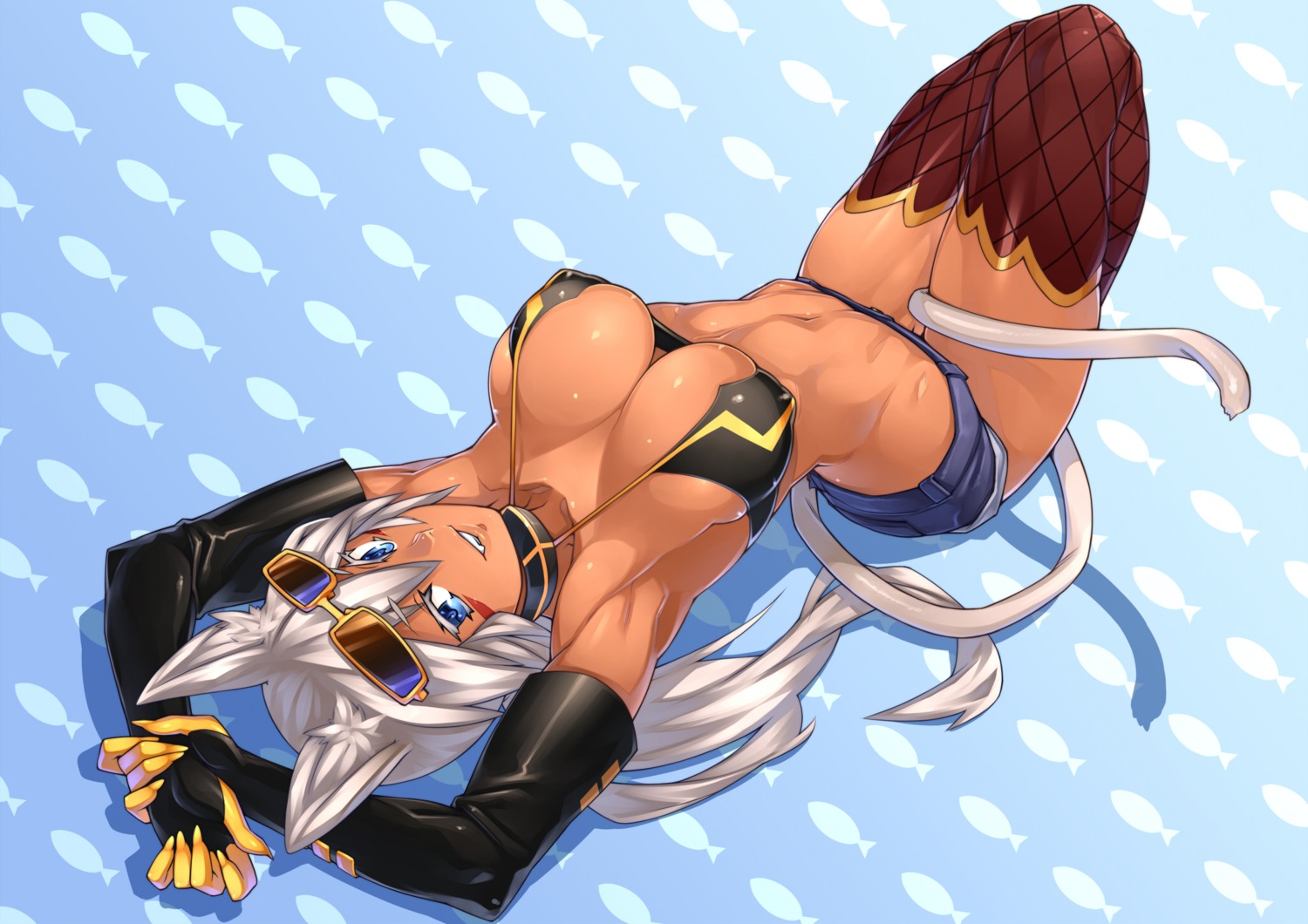 23 animal_ears bikini_top cleavage erect_nipples kaiten_muten-maru nekomimi shamu_meruruusa swimsuits thighhighs