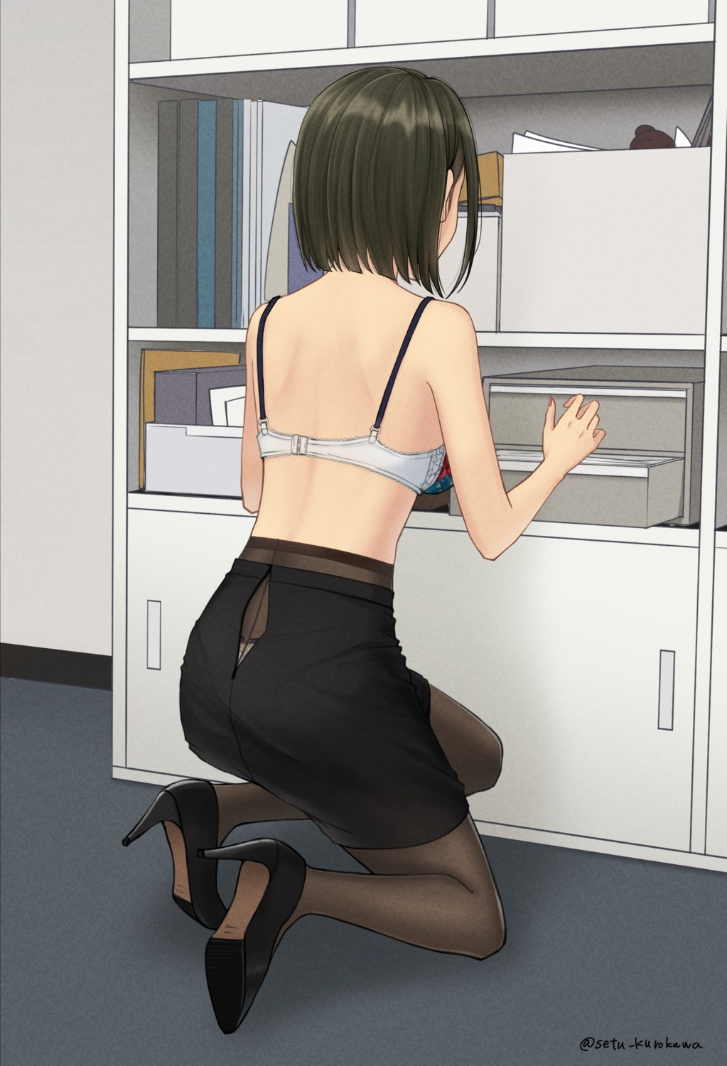 ass bra heels pantsu pantyhose setu_kurokawa wardrobe_malfunction