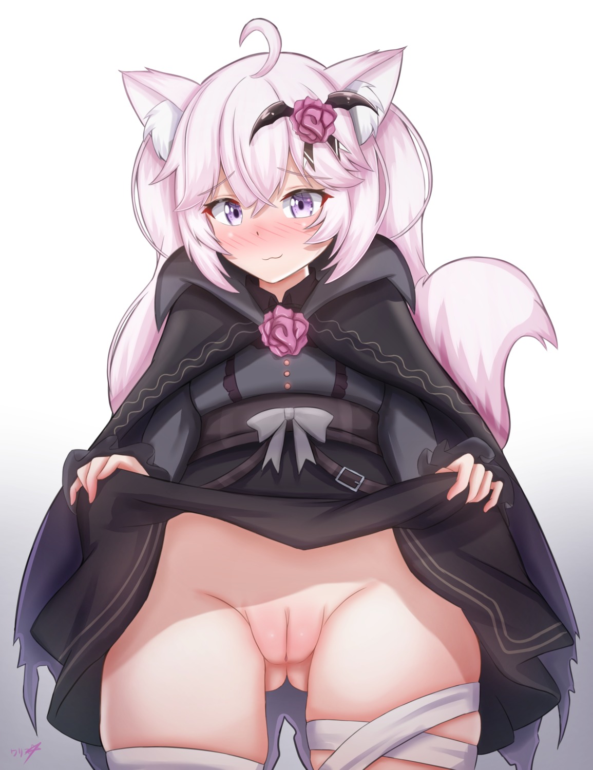 animal_ears boppin_drawing garter nekomimi nopan nyatasha_nyanners pussy skirt_lift tail thighhighs uncensored vshojo