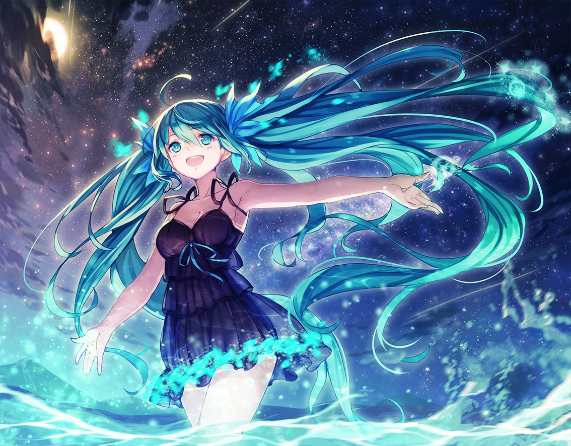 cleavage dress hatsune_miku pen vocaloid wet